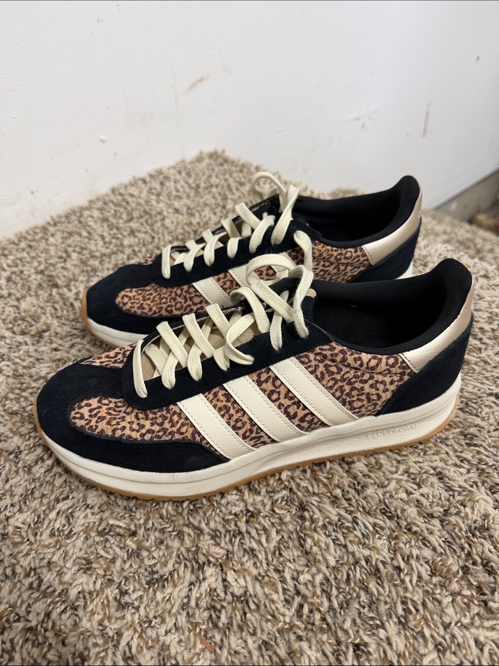 adidas Leopard-Pattern Low-Top Sneakers in Black, Tan & Cream - Picture 1 of 6
